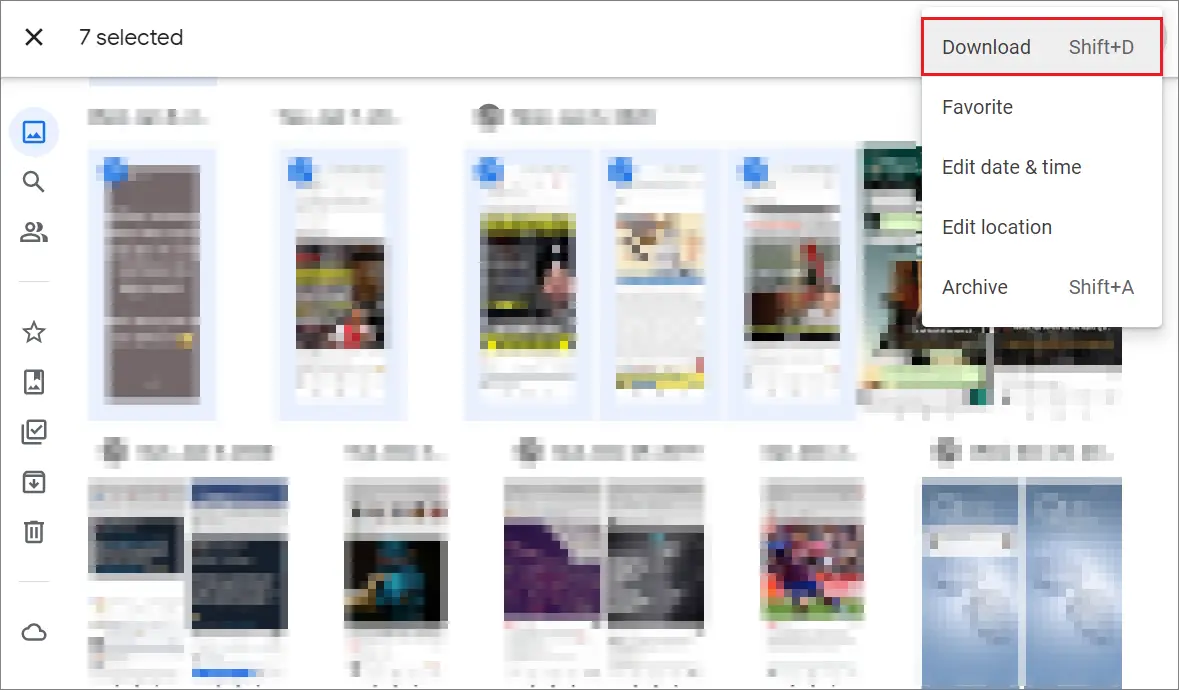 Select and download the photos to sync google photos to pc