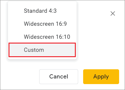 Choose Custom to enter custom aspect ratio