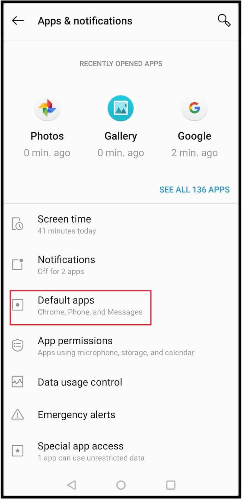 Click on the Default apps option