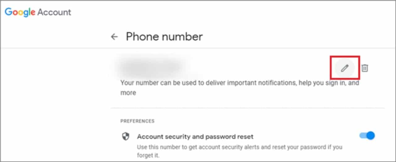Click on the Edit option for how to change phone number on gmail