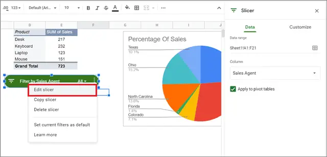 Click on the Edit slicer option