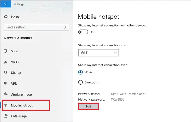 click on edit if mobile hotspot not working