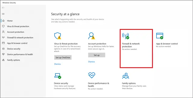 Select Firewall & network protection