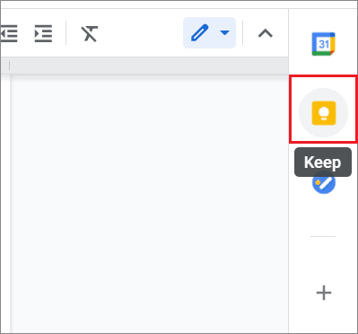 Open the Google Keep sidebar in Google Docs
