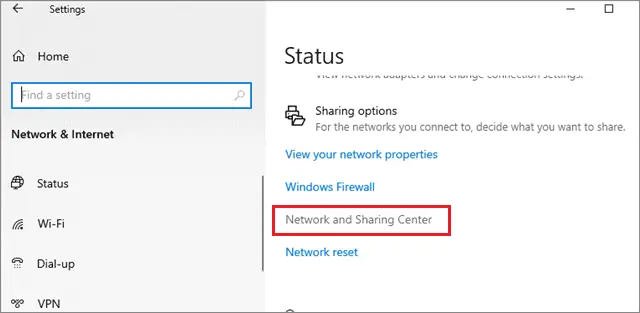 click on network and sharing center