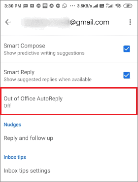 click on out of office autoreply to set gmail out of office