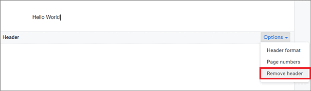  Select Remove header in the Google Docs document