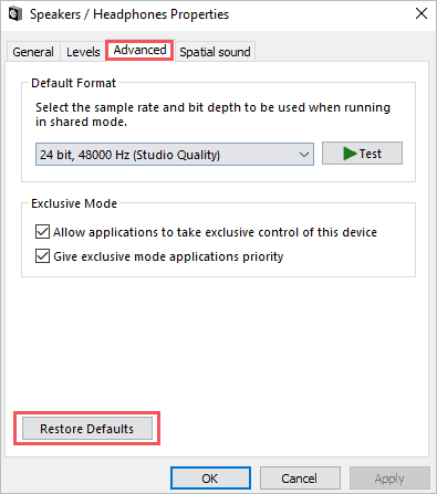 click on Restore defaults