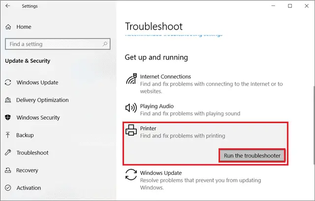 Click on Run this troubleshooter to fix Print Spooler Keeps Stopping