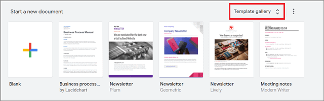 Open the Google Docs Template Gallery