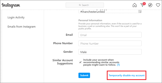 Click on Temporarily disable my account