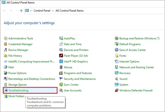 click on troubleshooting