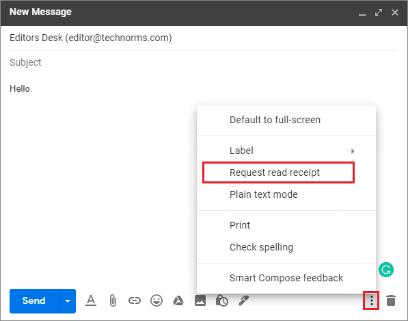 click on vertical dots and click gmail read receipt