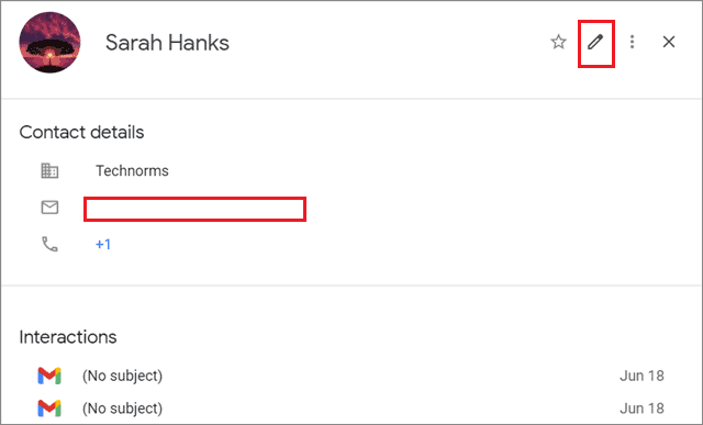 Click on the Pencil icon for how to Edit Contacts In Gmail