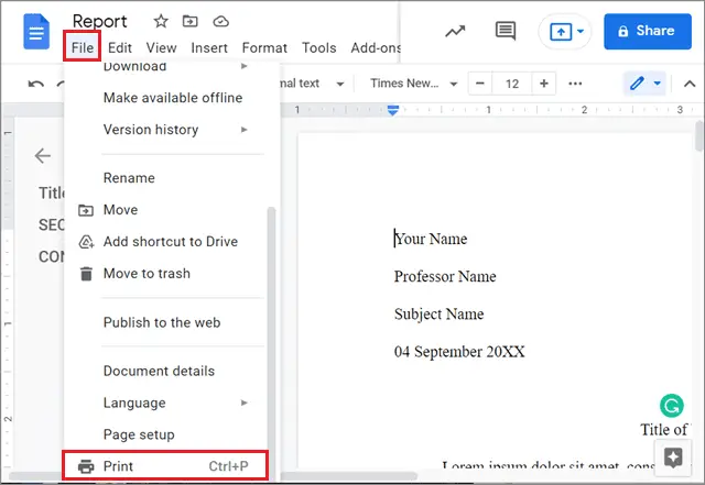 Click on the File menu and select Print