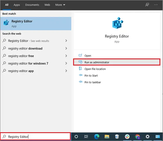 Click on Registry Editor and Run as administrator
