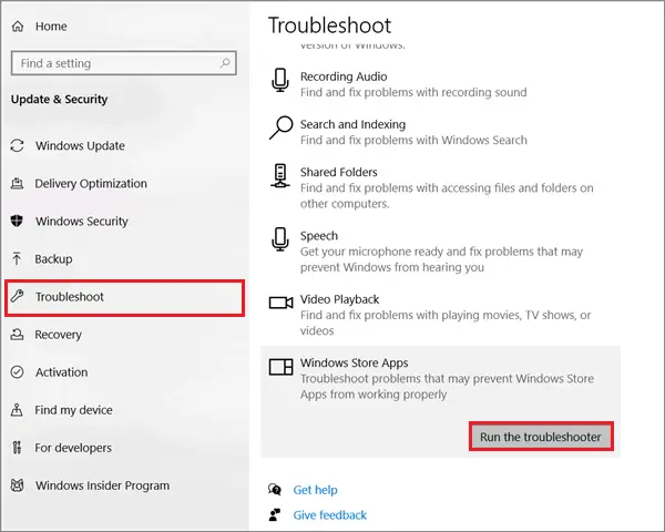 Run the Windows Store Apps troubleshooter to fix windows 10 photos app missing