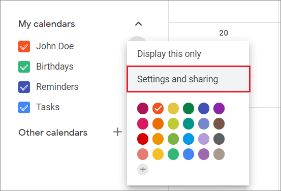 Click on Settings and sharing for how to share google calendar