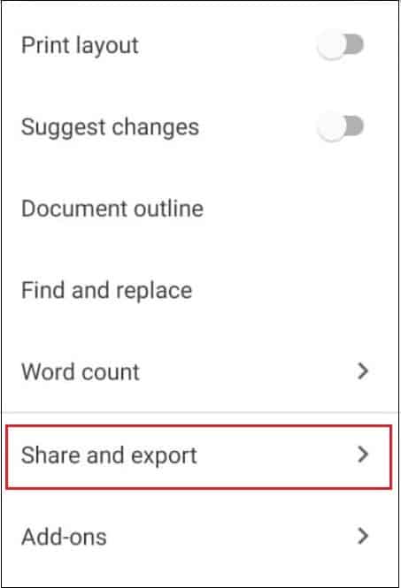 Choose Share and export for how to save a google doc as a pdf