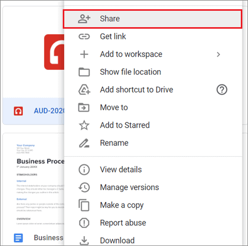 Select Share from the context menu
