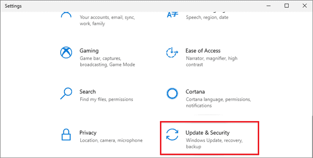 Click on Update & Security