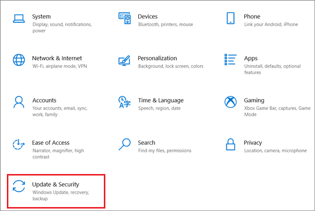 Open the Update & Security option to change boot order windows 10