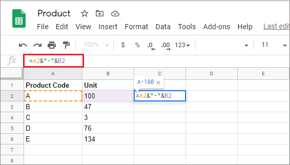 how to merge cells in google sheets with a separator