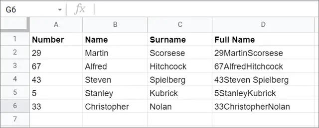 Check the value in column D for concatenate in google sheets