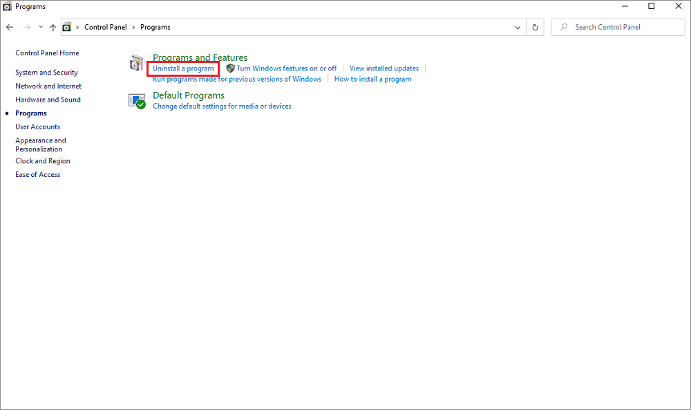 control panel Click on Uninstall a program