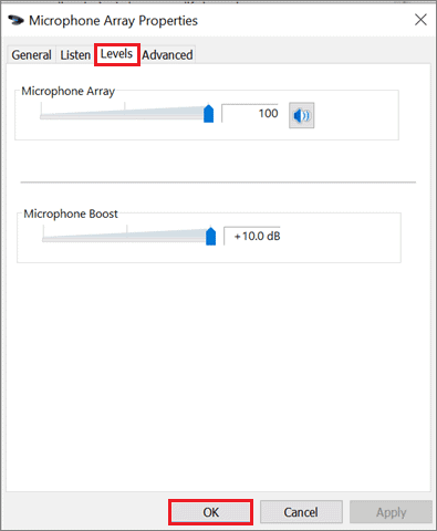 control panel to turn up mic volume