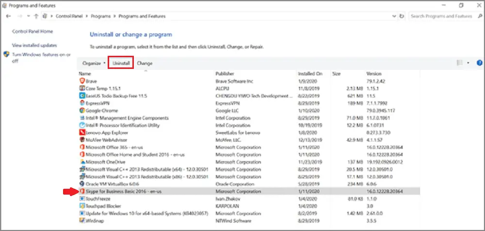  uninstall skype for business windows 10
