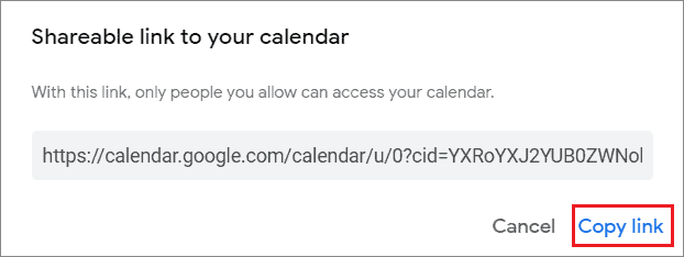 Copy the link for how to share google calendar