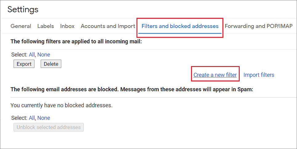 Create a filter for auto delete emails in gmail
