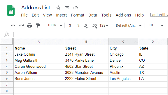 create an address list on how to print labels from google sheets