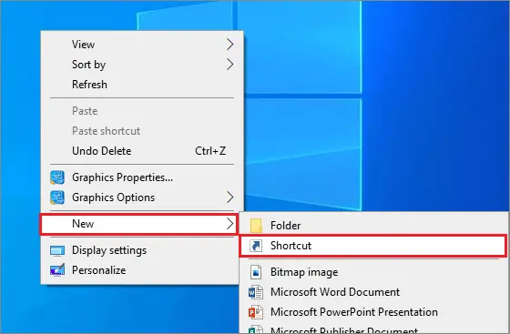 create new shortcut