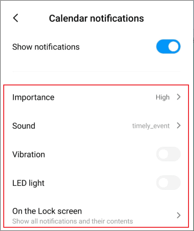 Customize the Calendar for google calendar notifications