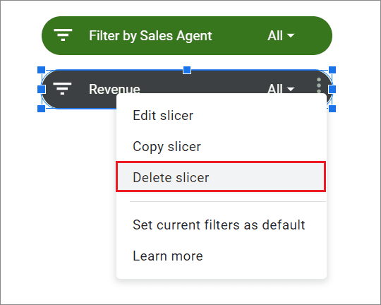 Delete a slicer in google sheets
