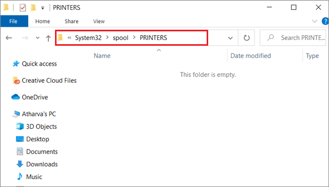 Delete contents  to fix Print Spooler Keeps Stopping