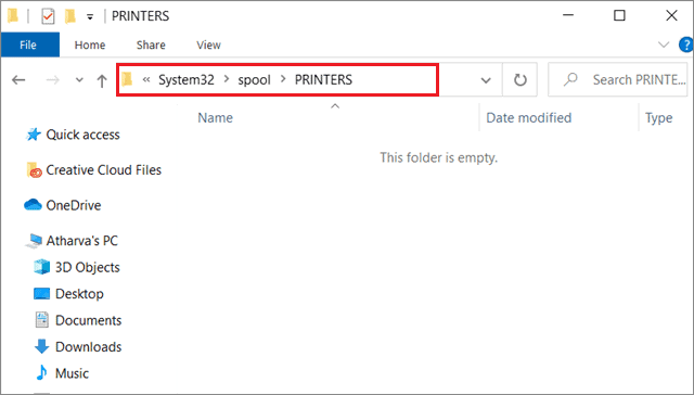 Delete contents to fix Print Spooler Keeps Stopping