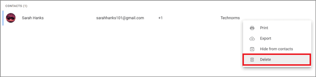 Delete contact in Gmail