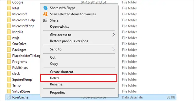 delete icon cache to fix windows 10 desktop icons missing