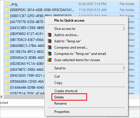 Delete the temporary files