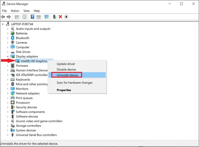 Locate the graphics card driver and uninstall it
