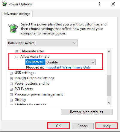 disable allow wake timers
