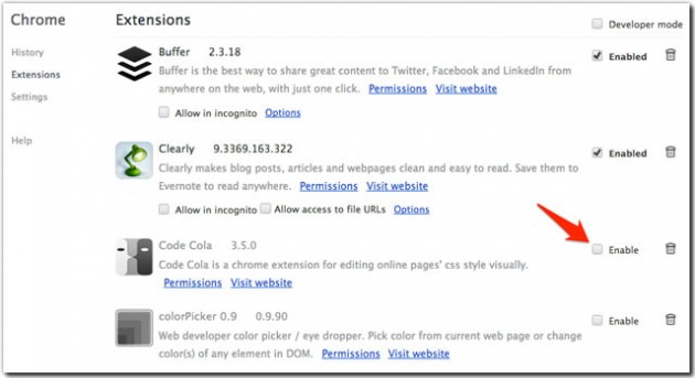 disable chrome extensions by unticking the checkbox disable-chrome-extensions-by-unticking-the-checkbox