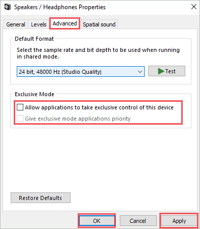 Disable Exclusive mode