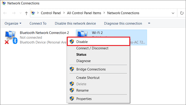 Disable the network adapter to fix computer can't find printer