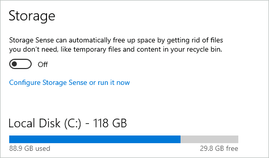 Available disk space to fix Windows 10 installation error 