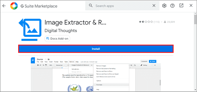 Install the add-on to download image from google doc