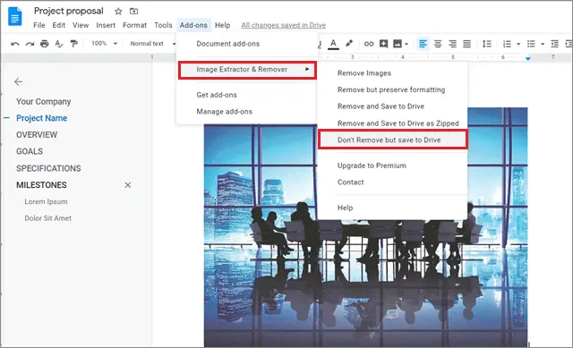 Click to save the file and download image from google doc
